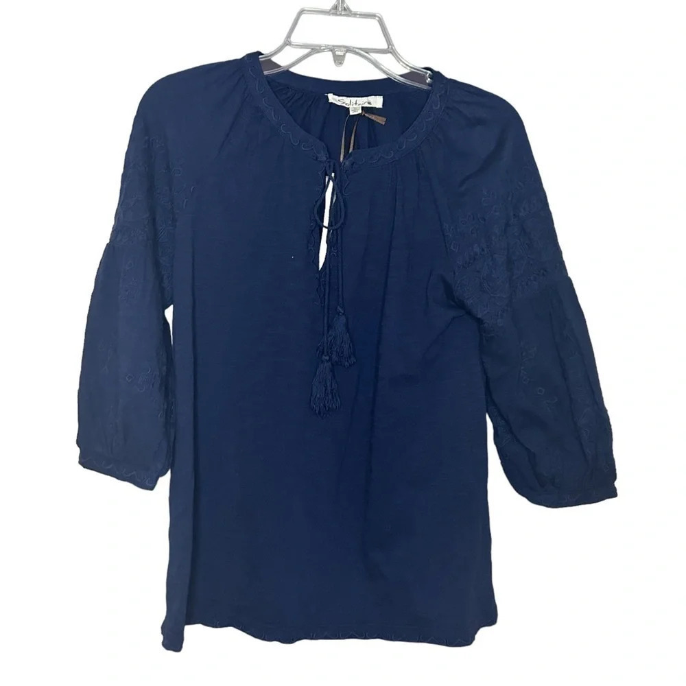 Solitaire by Ravi Kholasa popover shirt embroidered  blue women’s size small